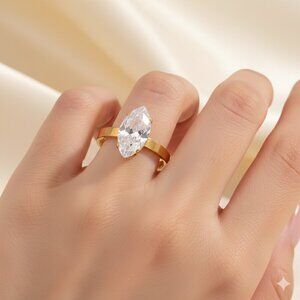 3/$35 18K Gold Plated Marquise Solitaire Diamond CZ Zirconia Adjustable Ring